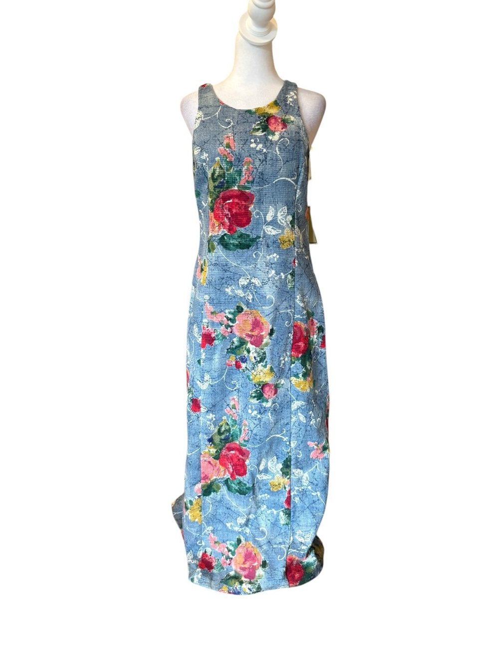 Misty Lane Vintage Deadstock Floral Maxi Dress Cotton Flax Womens Size 10 NEW